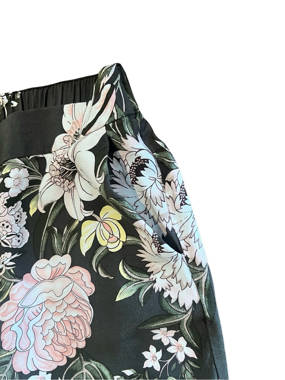 Loft Wide-Leg Cropped Pants Olive green with White & Pink Blush Floral - Picture 3 of 6